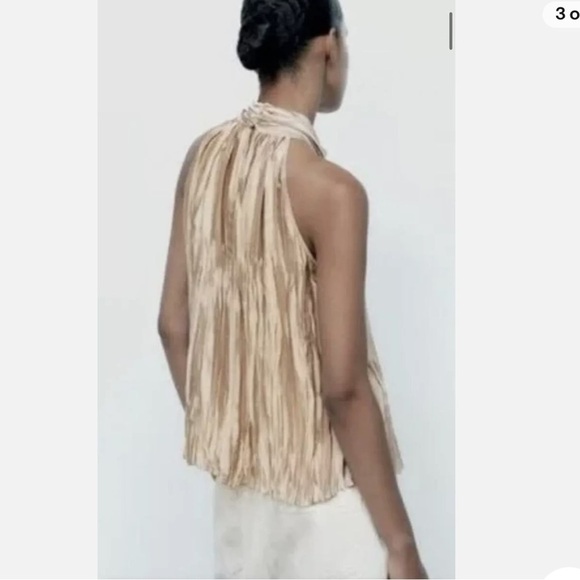 Zara Pleated Sleeveless High Neck Satin Blouse NWT Size XS - Picture 7 of 10
